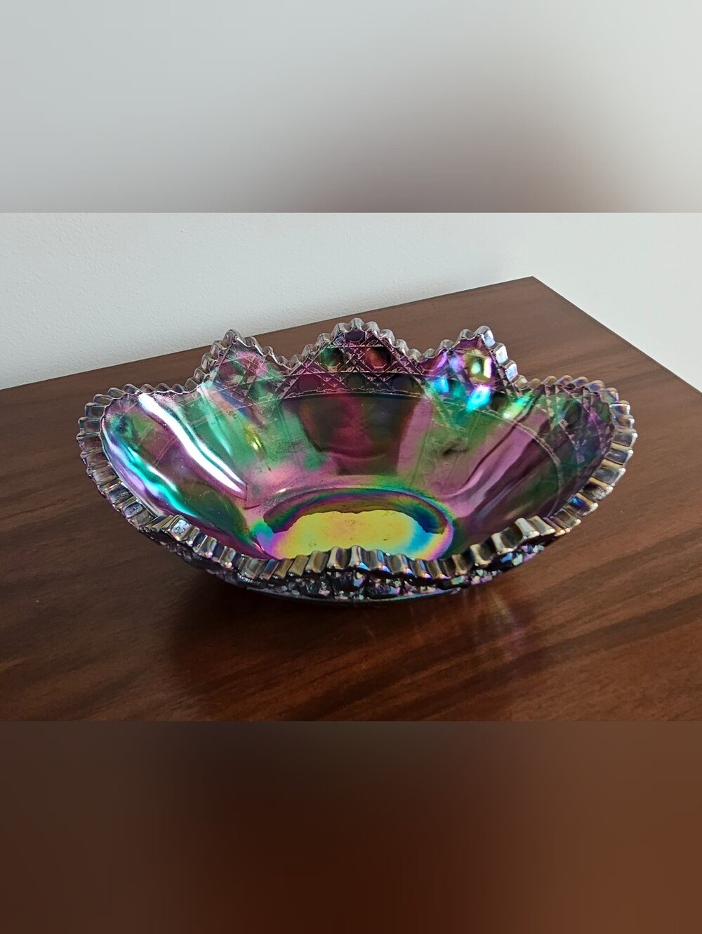 Vintage Black Amethyst Carnival Glass Daisy & Button Bowl – Iridescent